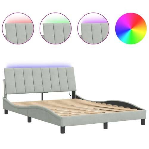 Okvir kreveta s LED svjetlima svjetlosivi 120x200 cm baršunasti - Svjetlosiva 120 x 200 cm Cijena