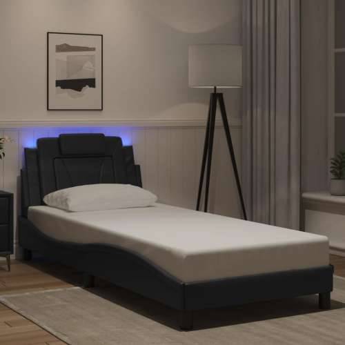 Okvir kreveta s LED svjetlima crni 90 x 200 cm od umjetne kože - Crna 90 x 200 cm Cijena