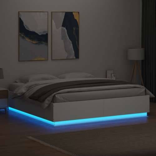 Okvir kreveta s LED svjetlima bijeli 180 x 200 cm drveni - Bijela 180 x 200 cm Cijena