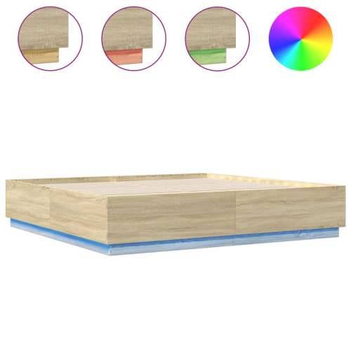 Okvir za krevet s LED svjetlima boja hrasta 180 x 200 cm drveni - sonoma hrast 180 x 200 cm Cijena