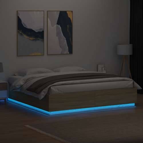 Okvir za krevet s LED svjetlima boja hrasta 180 x 200 cm drveni - sonoma hrast 180 x 200 cm Cijena
