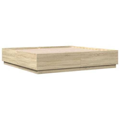 Okvir za krevet s LED svjetlima boja hrasta 180 x 200 cm drveni - sonoma hrast 180 x 200 cm Cijena