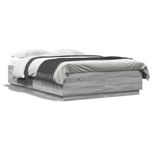 Okvir za krevet s LED svjetlima boja hrasta 160 x 200 cm drveni - Sivi hrast sonoma 160 x 200 cm Cijena