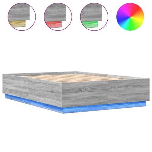 Okvir za krevet s LED svjetlima boja hrasta 160 x 200 cm drveni - Sivi hrast sonoma 160 x 200 cm Cijena