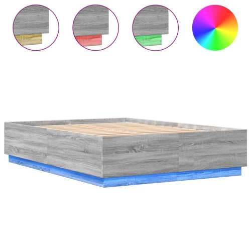 Okvir za krevet s LED svjetlima boja hrasta 140 x 200 cm drveni - Sivi hrast sonoma 140 x 200 cm Cijena