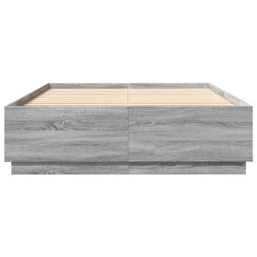 Okvir za krevet s LED svjetlima boja hrasta 140 x 200 cm drveni - Sivi hrast sonoma 140 x 200 cm Cijena