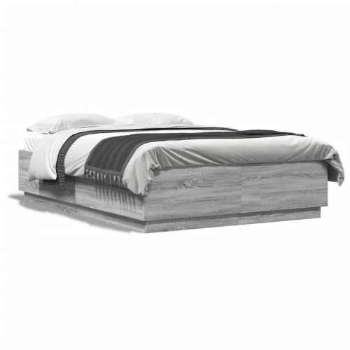 Okvir za krevet s LED svjetlima boja hrasta 120 x 200 cm drveni - Sivi hrast sonoma 120 x 200 cm Cijena