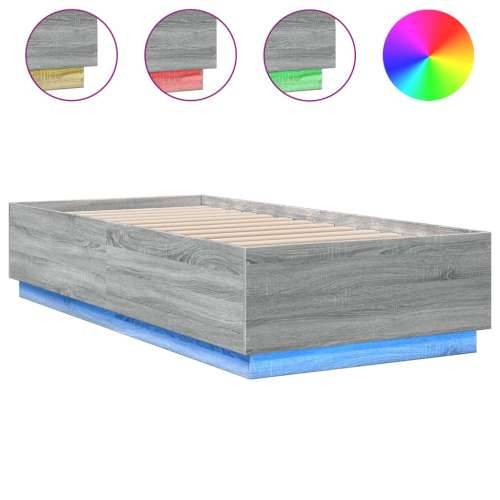 Okvir za krevet s LED svjetlima boja hrasta 90 x 200 cm drveni - Sivi hrast sonoma 90 x 200 cm Cijena