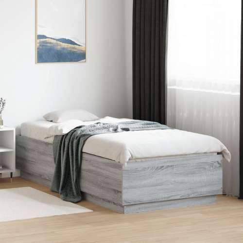Okvir za krevet s LED svjetlima boja hrasta 90 x 200 cm drveni - Sivi hrast sonoma 90 x 200 cm Cijena