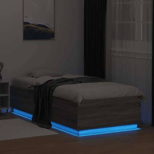 Okvir za krevet s LED svjetlima boja hrasta 90 x 200 cm drveni - Sivi hrast sonoma 90 x 200 cm Cijena