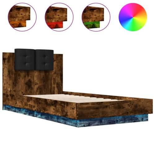Okvir za krevet s uzglavljem i LED svjetlima boja hrasta - Dimljeni hrast 90 x 190 cm Cijena