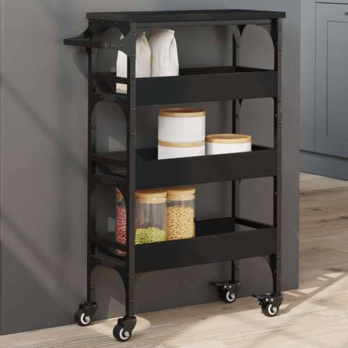 Kuhinjska kolica crna 53 x 20 x 76 cm od konstruiranog drva - Crna Cijena