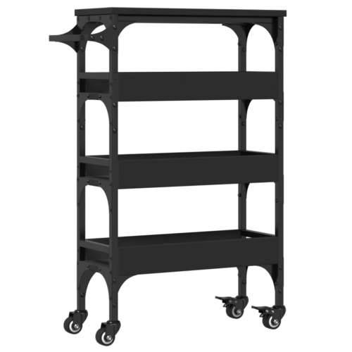 Kuhinjska kolica crna 53 x 20 x 76 cm od konstruiranog drva - Crna Cijena