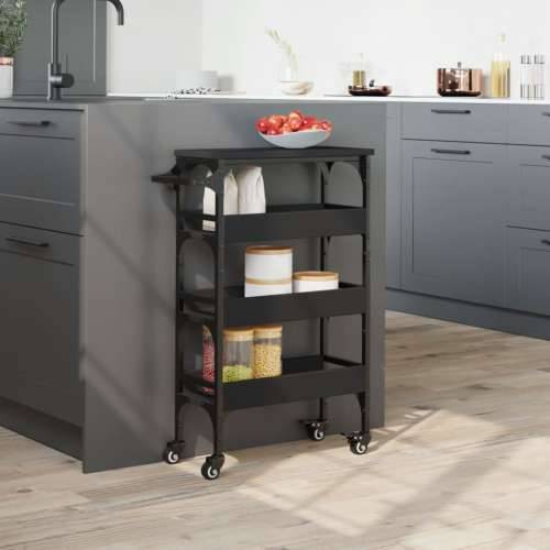 Kuhinjska kolica crna 53 x 20 x 76 cm od konstruiranog drva - Crna Cijena