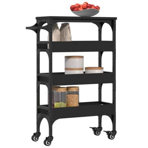 Kuhinjska kolica crna 53 x 20 x 76 cm od konstruiranog drva - Crna Cijena