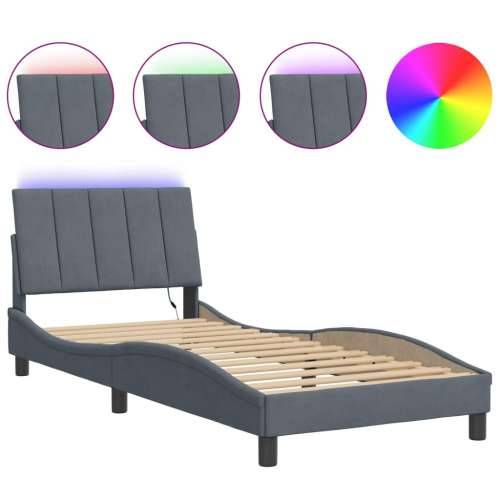 Okvir kreveta s LED svjetlima tamnosivi 90 x 200 cm baršunasti - Tamno siva 90 x 200 cm Cijena