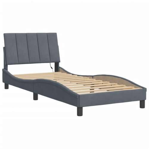 Okvir kreveta s LED svjetlima tamnosivi 90 x 200 cm baršunasti - Tamno siva 90 x 200 cm Cijena