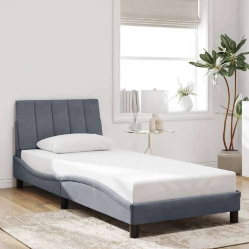 Okvir kreveta s LED svjetlima tamnosivi 90 x 200 cm baršunasti - Tamno siva 90 x 200 cm Cijena