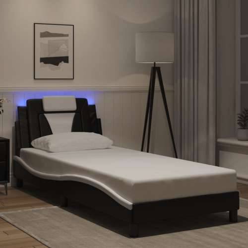 Okvir kreveta s LED svjetlom crno-bijeli 90x200 cm umjetna koža - Crno-bijelo 90 x 200 cm Cijena