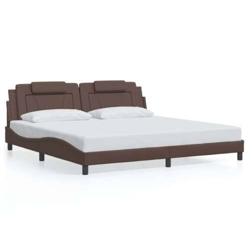 Okvir kreveta s LED svjetlima smeđi 200 x 200 cm umjetna koža Smeđa 200 x 200 cm Cijena