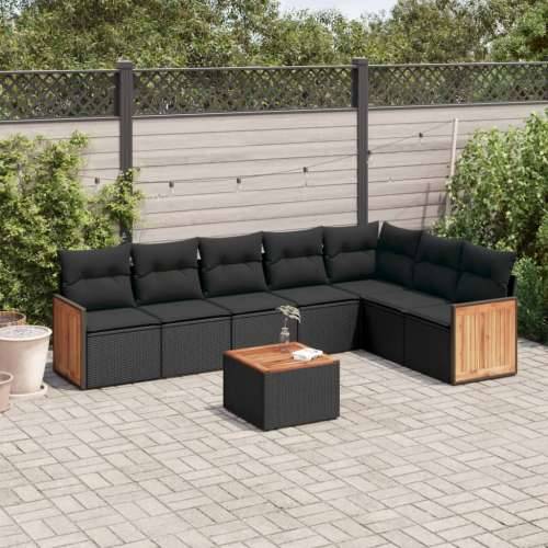 Vrtna garnitura - 8-dijelni set vrtnih sofa od poliratana s jastucima crni - Crna Sa stolom 1 Cijena