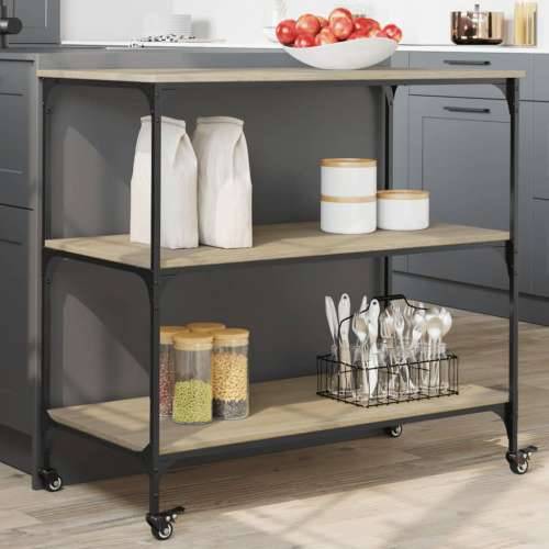 Kuhinjska kolica boja hrasta 102 x 50 x 95 cm konstruirano drvo sonoma hrast Cijena