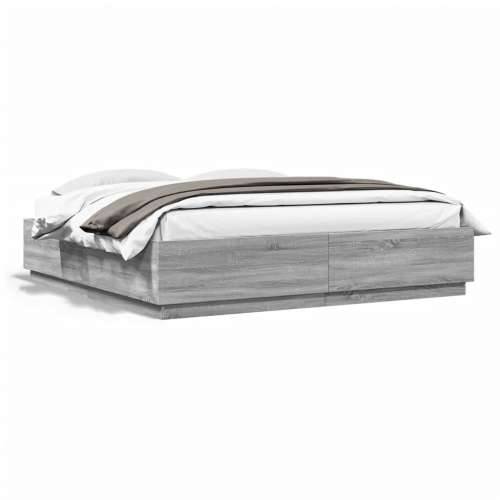 Okvir za krevet s LED svjetlima boja hrasta 200 x 200 cm drveni - Sivi hrast sonoma 200 x 200 cm Cijena