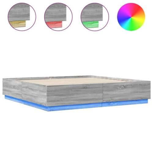 Okvir za krevet s LED svjetlima boja hrasta 200 x 200 cm drveni - Sivi hrast sonoma 200 x 200 cm Cijena