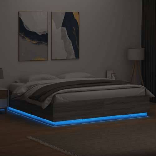 Okvir za krevet s LED svjetlima boja hrasta 200 x 200 cm drveni - Sivi hrast sonoma 200 x 200 cm Cijena