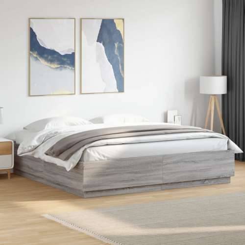 Okvir za krevet s LED svjetlima boja hrasta 200 x 200 cm drveni - Sivi hrast sonoma 200 x 200 cm Cijena