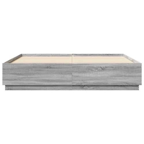 Okvir za krevet s LED svjetlima boja hrasta 200 x 200 cm drveni - Sivi hrast sonoma 200 x 200 cm Cijena