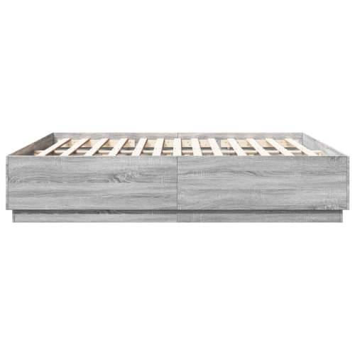 Okvir za krevet s LED svjetlima boja hrasta 200 x 200 cm drveni - Sivi hrast sonoma 200 x 200 cm Cijena