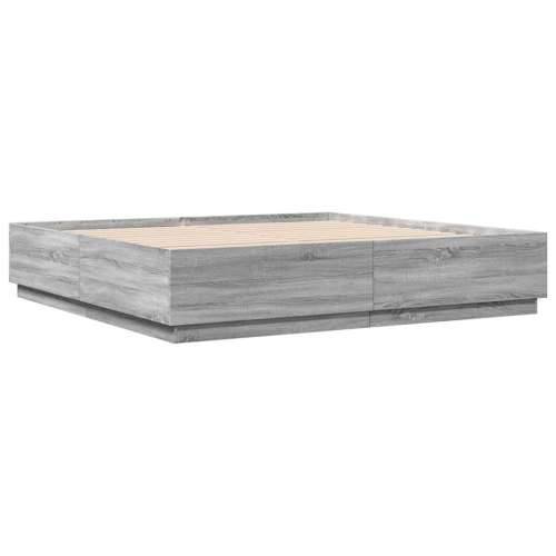 Okvir za krevet s LED svjetlima boja hrasta 200 x 200 cm drveni - Sivi hrast sonoma 200 x 200 cm Cijena