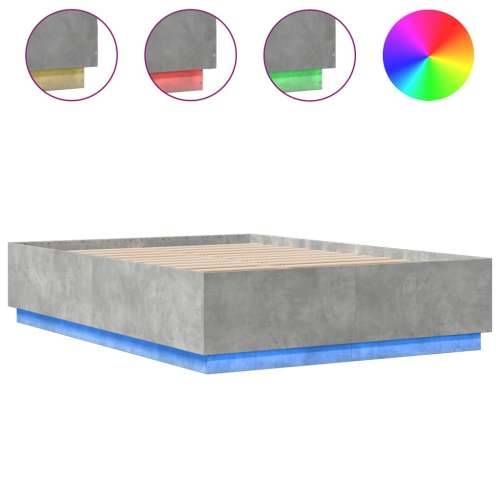 Okvir kreveta s LED svjetlima boja betona 150 x 200 cm drveni - Beton siva 150 x 200 cm Cijena
