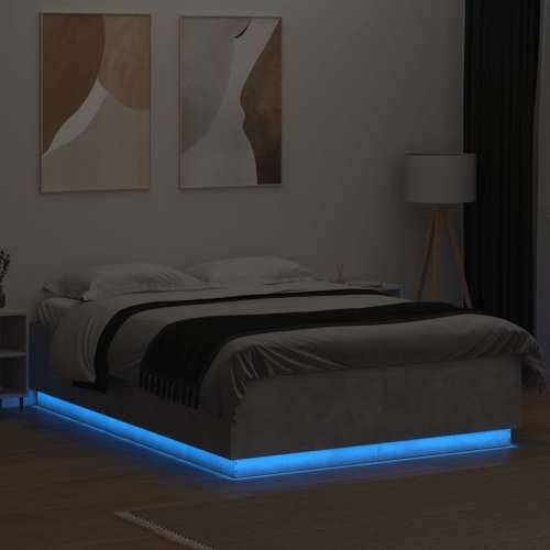 Okvir kreveta s LED svjetlima boja betona 150 x 200 cm drveni - Beton siva 150 x 200 cm Cijena