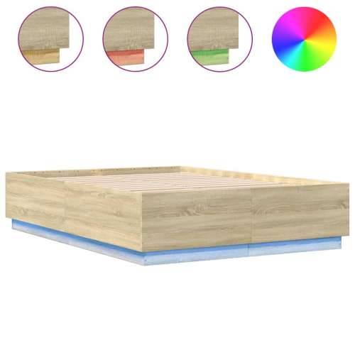 Okvir kreveta s LED svjetlima boja hrasta 140 x 200 cm drveni - sonoma hrast 140 x 200 cm Cijena