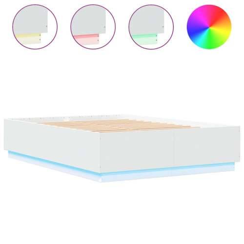 Okvir za krevet s LED svjetlima bijeli 120 x 200 cm drveni - Bijela 120 x 200 cm Cijena