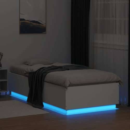 Okvir za krevet s LED svjetlima bijeli 90 x 200 cm drveni - Bijela 90 x 200 cm Cijena