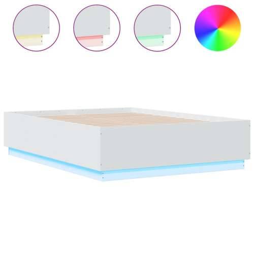 Okvir za krevet s LED svjetlima bijeli 120 x 190 cm drveni - Bijela 120 x 190 cm Cijena