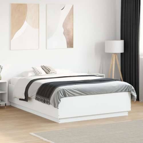 Okvir za krevet s LED svjetlima bijeli 120 x 190 cm drveni - Bijela 120 x 190 cm Cijena