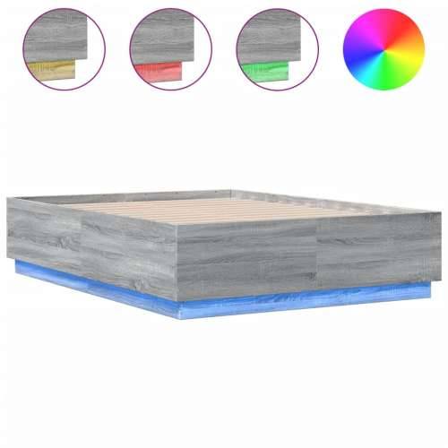 Okvir za krevet s LED svjetlima boja hrasta 120 x 190 cm drveni - Sivi hrast sonoma 120 x 190 cm Cijena