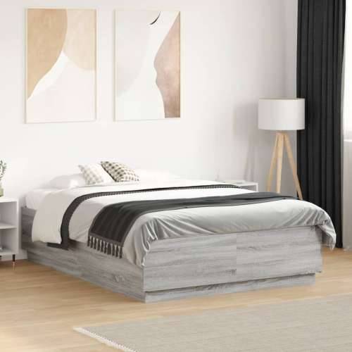 Okvir za krevet s LED svjetlima boja hrasta 120 x 190 cm drveni - Sivi hrast sonoma 120 x 190 cm Cijena