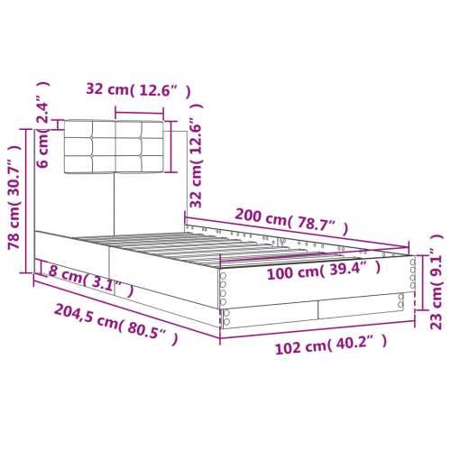 Okvir kreveta s uzglavljem siva boja betona 100x200 cm drveni - Beton siva 100 x 200 cm Cijena