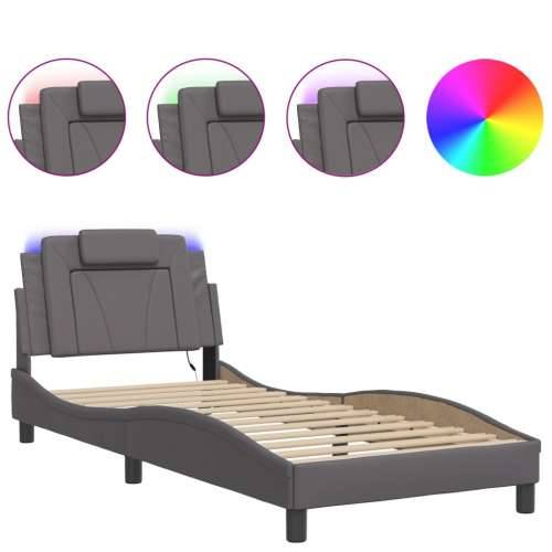 Okvir kreveta s LED svjetlima sivi 90 x 200 cm od umjetne kože - Siva 90 x 200 cm Cijena
