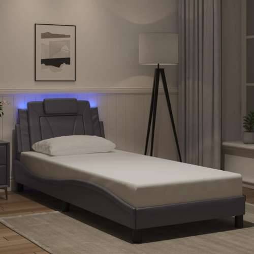 Okvir kreveta s LED svjetlima sivi 90 x 200 cm od umjetne kože - Siva 90 x 200 cm Cijena
