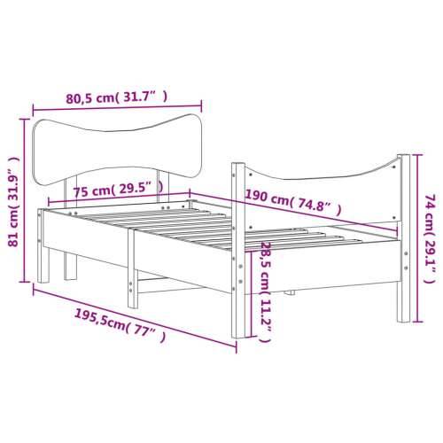 Okvir kreveta bez madraca 75 x 190 cm od masivne borovine - Prirodna boja bora 75 x 190 cm Cijena