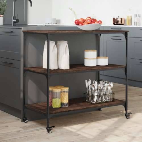 Kuhinjska kolica boja hrasta 102 x 50 x 95 cm konstruirano drvo - Smeđi hrast Cijena