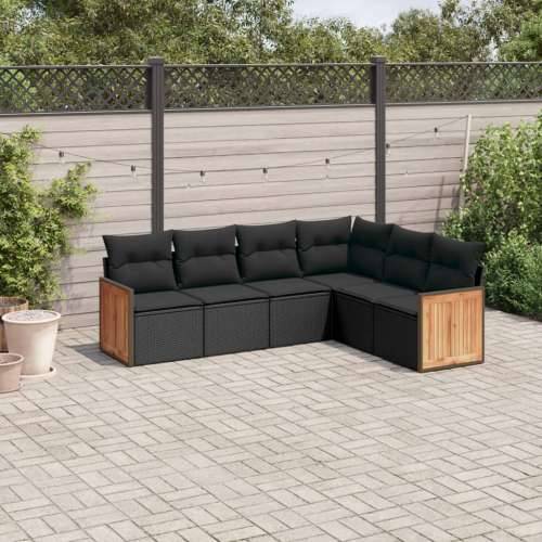 Vrtna garnitura - 6-dijelni set vrtnih sofa s jastucima crni od poliratana - Crna Bez stola 1 Cijena
