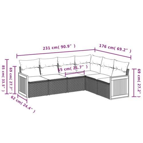 Vrtna garnitura - 6-dijelni set vrtnih sofa s jastucima crni od poliratana - Crna Bez stola 1 Cijena