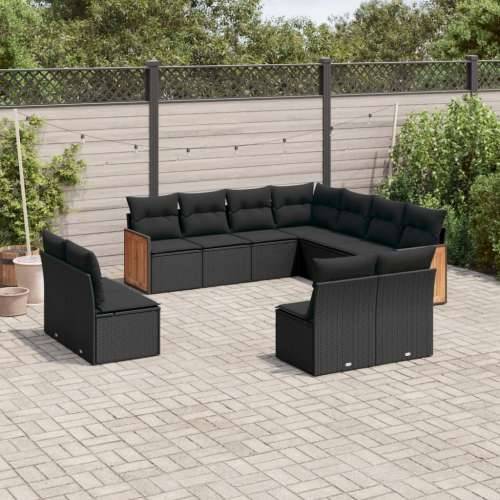 Vrtna garnitura - 11-dijelni set vrtnih sofa od poliratana s jastucima crni - Crna Bez stola 1 Cijena